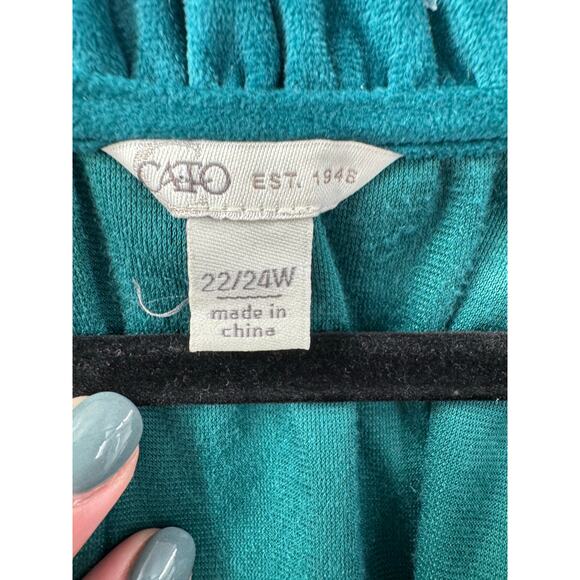Cato Women's 22/24W Teal Velvet Ruffle Bell Sleeve V-Neck Tassel Dressy Blouse - Picture 8 of 8